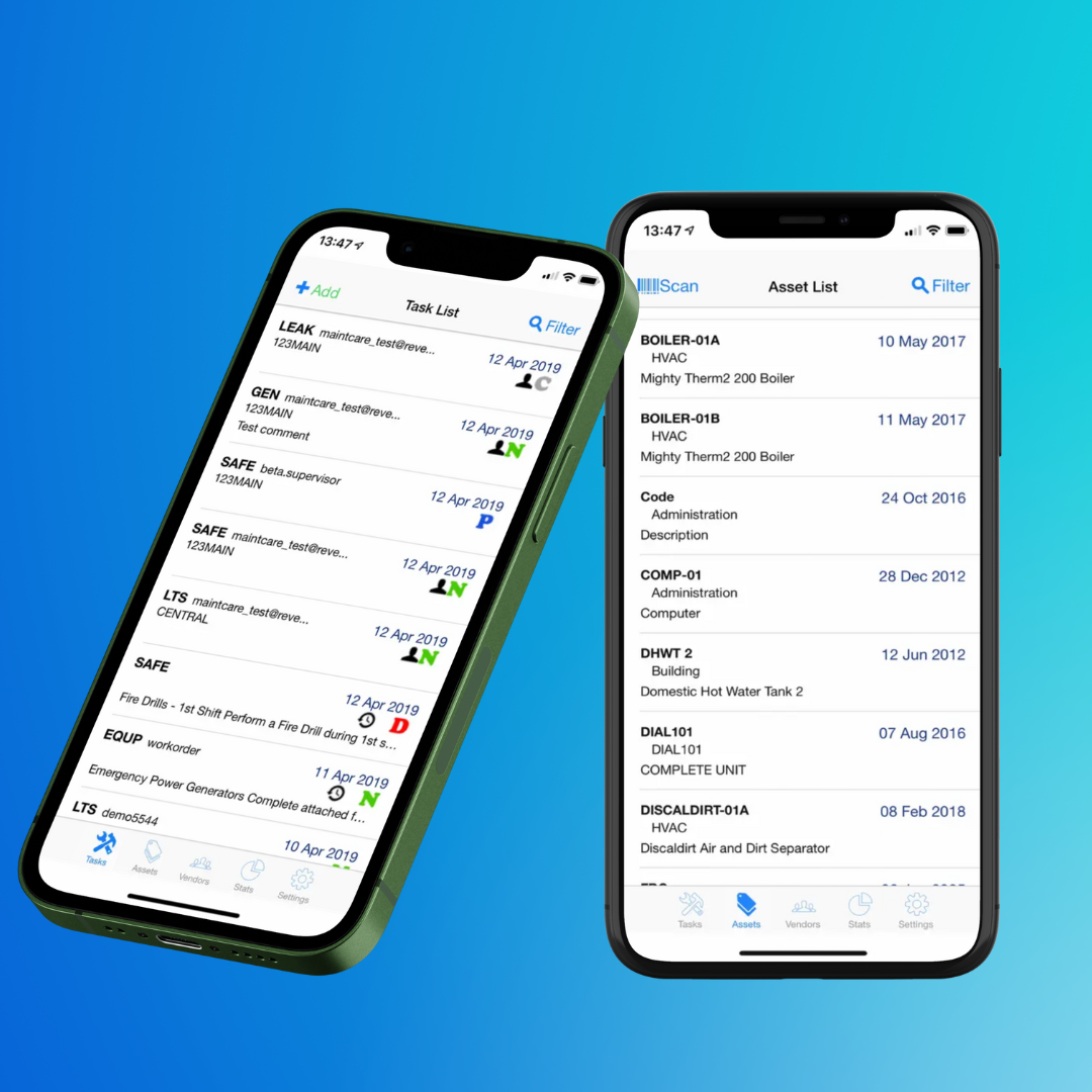 rendering of iMCare maintenance app on two iphones